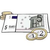 Abbildung eines 5-Euro-Scheines und Münzen