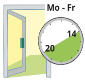 Eine Uhr auf der der Zeitraum 14 bis 20 Uhr markiert ist