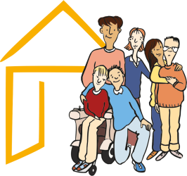 Erwachsene und Jugendliche stehen zusammen